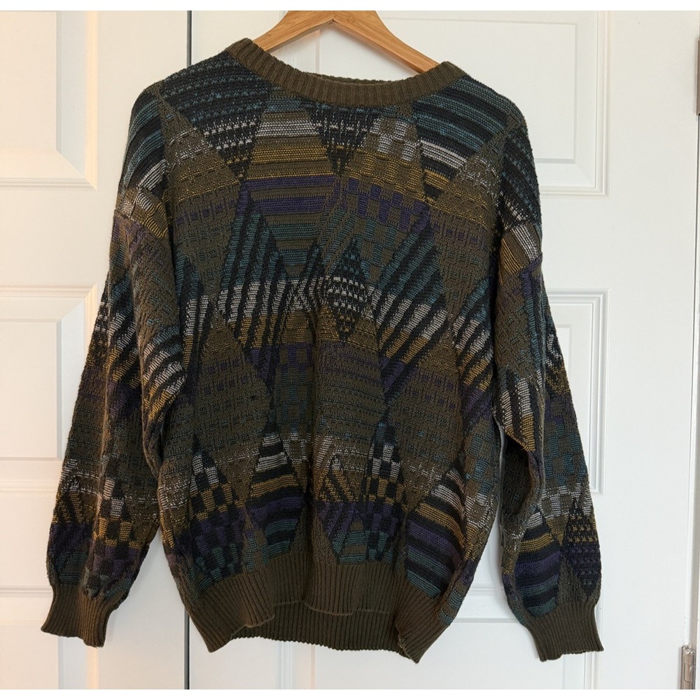 Pronto Uomo Vintage Knit Sweater Abstract Italy 80s 90s Crewneck Pullover Mens L